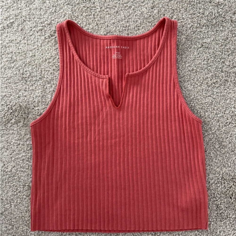 American Eagle Outfitters Coral Ribbed Tank Top